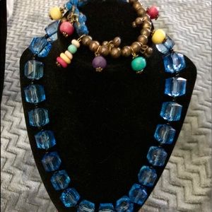 Chunky blue beads boho bracelet